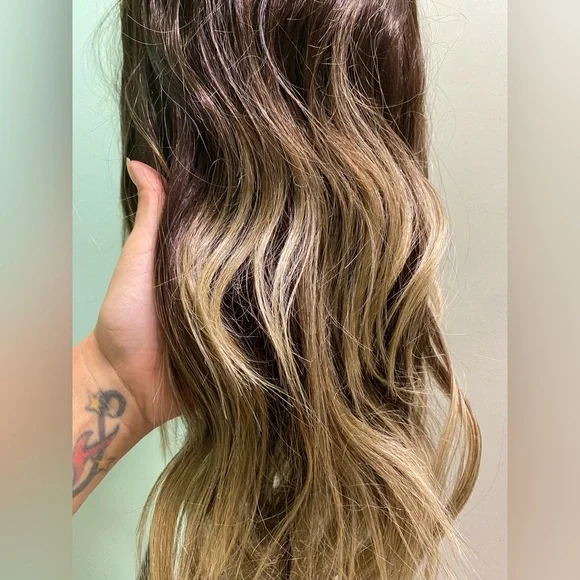 Human/Synthetic Blend Dark Blonde Ombre Lace Front Wig - Picture 4 of 10